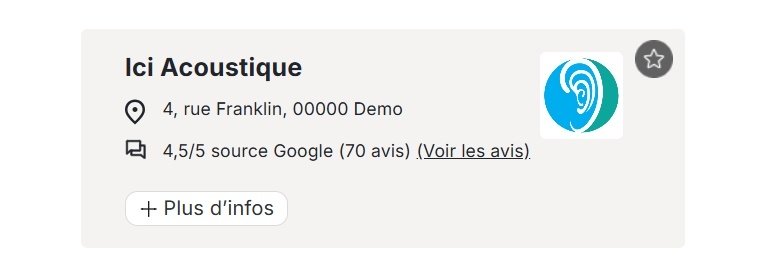 Exemple d’encart type Annuaire, dans la liste des audioprothésistes